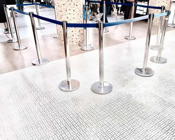 istock Mobile Fence Barrier with Blue Belt in Hospital 806914864