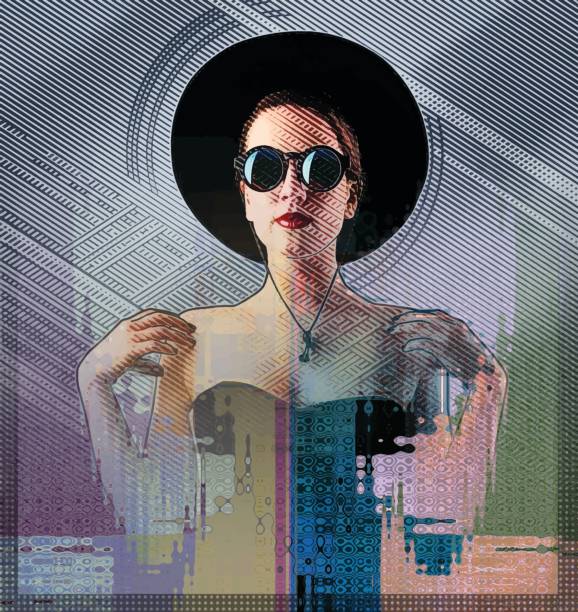 istock Multiple exposure illustration of a glamorous woman and half tone pattern 806918772