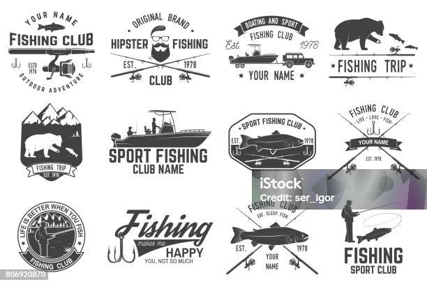 Vetores de Clube De Pesca Desportiva Ilustração Vetorial e mais imagens de Pescaria - Pescaria, Logotipo, Vector