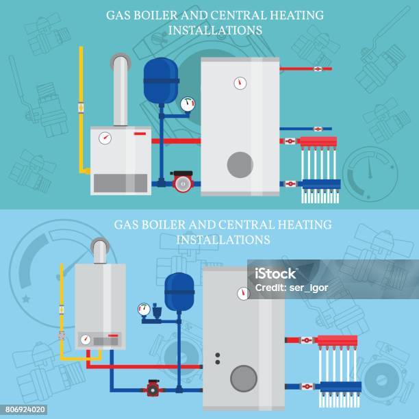 Boiler And Central Heating Installations Flat Heating Conce Stock Illustration - Download Image Now