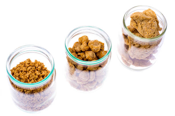 istock Different types of textured soy protein (meat) on white backgrou 806930768