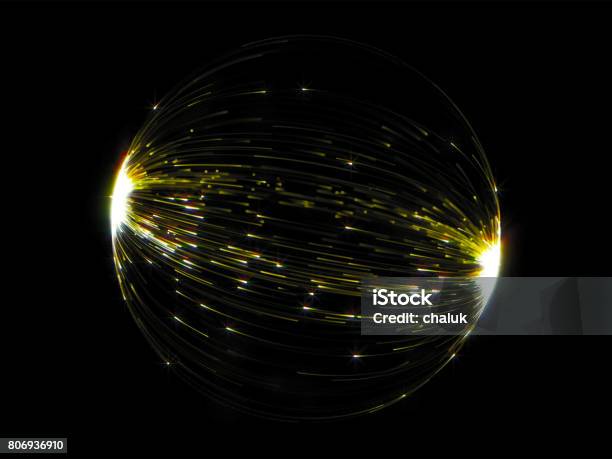 Gold Sphere Of Luminous Line Lights With Abstract Glare Effect On Black Background Stock Illustration - Download Image Now
