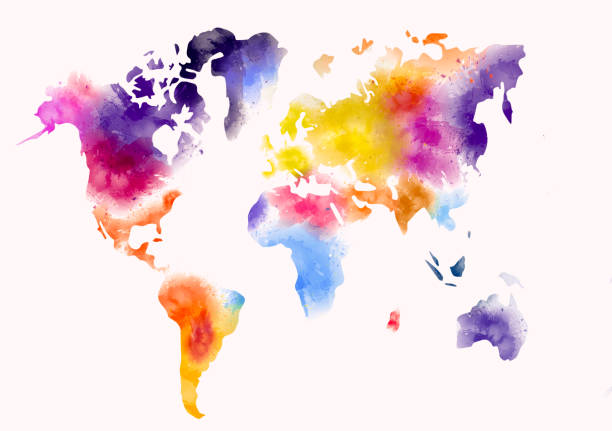 world map watercolor paint vector art illustration