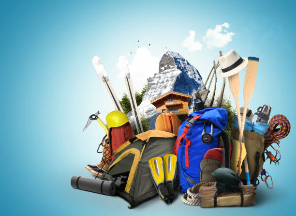 istock Travel backpacks with climbing equipment 806976224