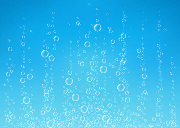 Transparent  fizzing air bubbles on blue background. Underwater fizzing air bubbles on blue background. Fizzy sparkles in water, sea, aquarium, ocean. Drink texture. Undersea vector illustration. cold drink stock illustrations