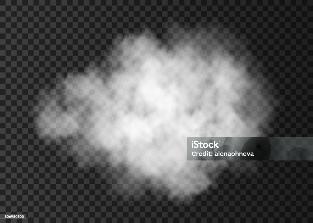 Nube de humo blanco realista aislado sobre fondo transparente. - arte vectorial de Humo - Estructura física libre de derechos