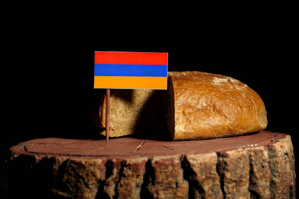 istock Armenian flag on a stump with bread isolated 806988898