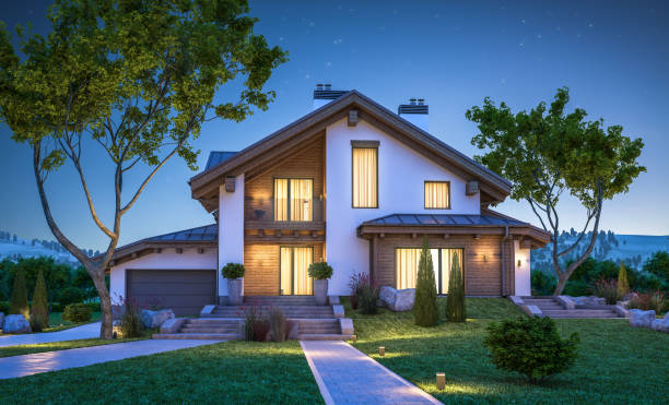 istock 3d rendering of modern cozy house in chalet style 806996474