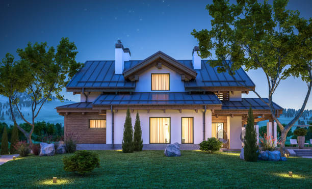 istock 3d rendering of modern cozy house in chalet style 806996486