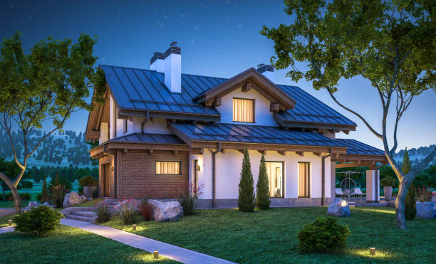 istock 3d rendering of modern cozy house in chalet style 806996488