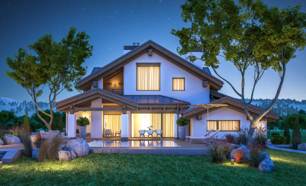 istock 3d rendering of modern cozy house in chalet style 806996520