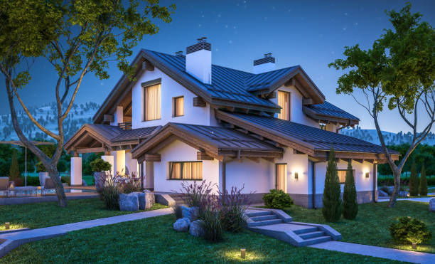istock 3d rendering of modern cozy house in chalet style 806996522