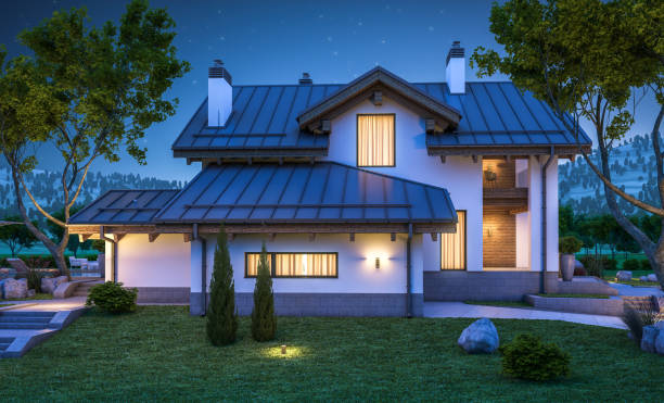 istock 3d rendering of modern cozy house in chalet style 806996548
