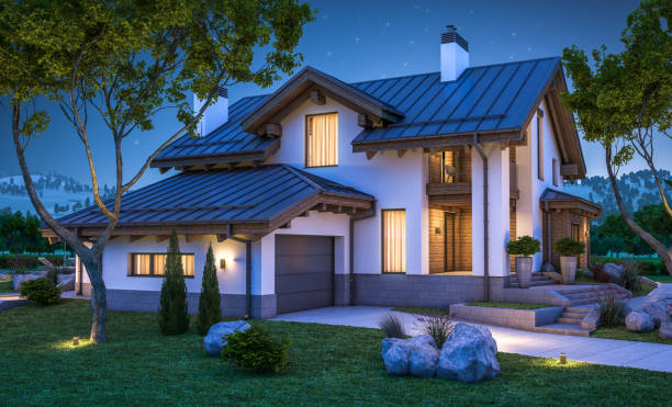istock 3d rendering of modern cozy house in chalet style 806996556