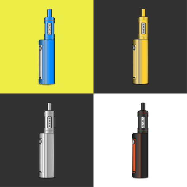 Vape matte icons rasterized copy Colored four e-cigarette matte icons on solid background rasterized copy rasterized stock illustrations