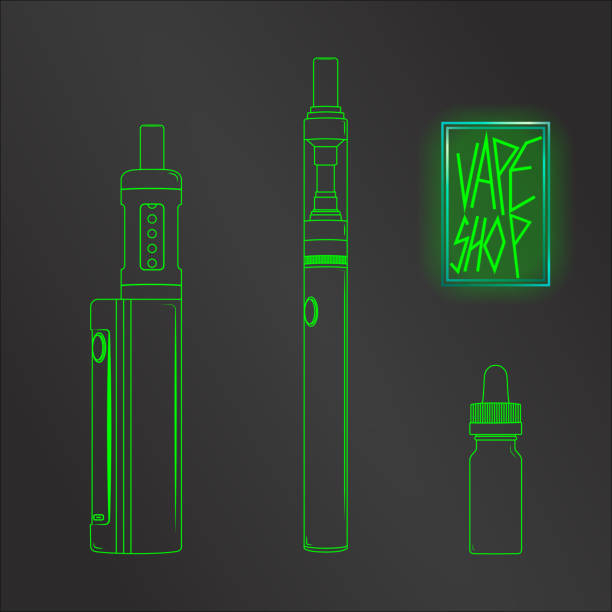 Vape shop set neon rasterized copy Vape shop set e-cigarette neon icons simple art rasterized copy rasterized stock illustrations