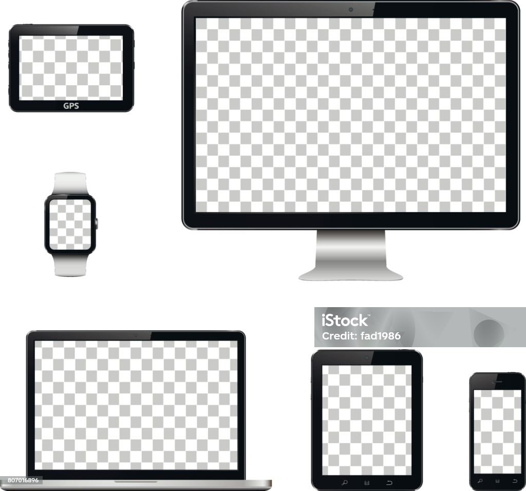 Dispositifs de technologie moderne avec écran transparent fond isolé - clipart vectoriel de Ordinateur libre de droits