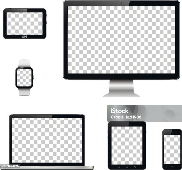 Dispositifs De Technologie Moderne Avec Écran Transparent Fond Isolé Vecteurs libres de droits et plus d'images vectorielles de Ordinateur