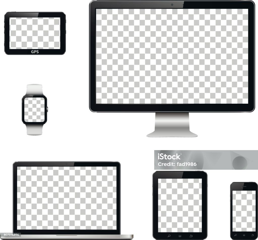 Dispositivos de tecnologia moderna, com tela transparente papel de parede isolada - Vetor de Computador royalty-free