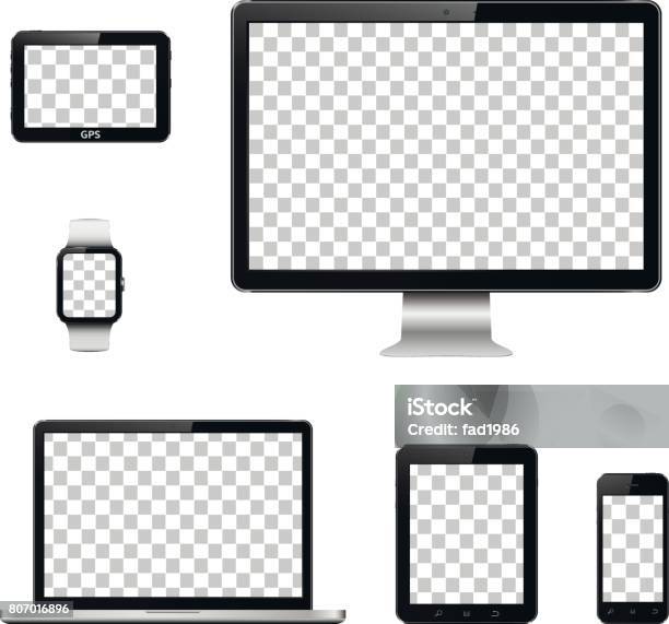 Vetores de Dispositivos De Tecnologia Moderna Com Tela Transparente Papel De Parede Isolada e mais imagens de Computador