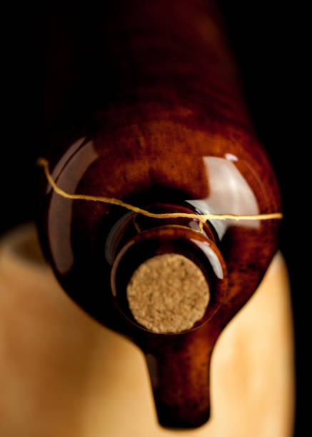 A wine bottle with kintsugi repair.