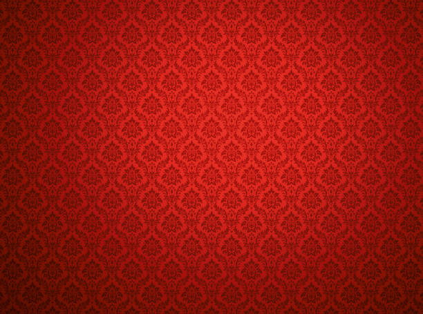 Red damask pattern background Red damask wallpaper with floral patterns tapestry photos stock pictures, royalty-free photos & images