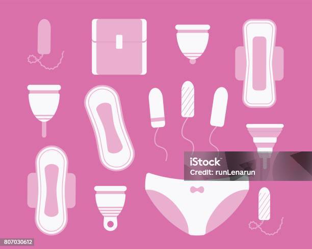 Feminine Hygiene Flat Vector Icons Set Stock Illustration - Download Image Now - Sanitary Pad, Tampon, Icon Symbol
