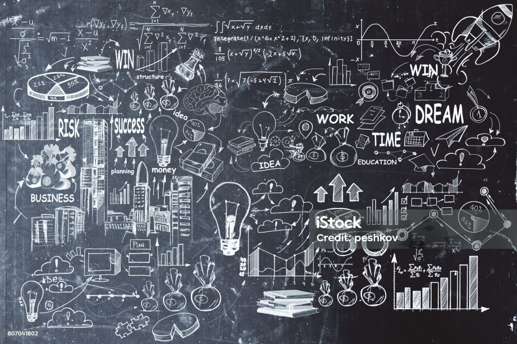 Success concept Chalkboard with creative business sketch. Success concept Chalkboard - Visual Aid Stock Photo