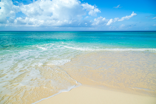 Caribbean beach background with no people and copy space.