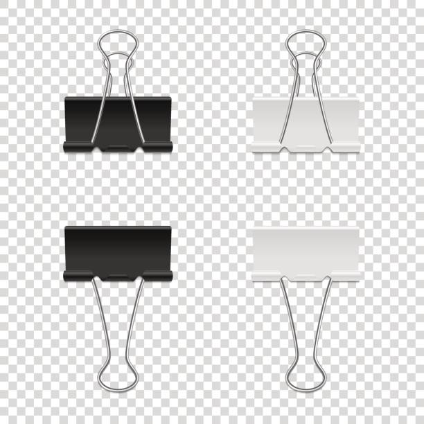 Realistic vector binder clip icon set isolated on transparent backgraund. Design tamplate, mockup in EPS10. Realistic vector binder clip icon set isolated on transparent backgraund. Design tamplate, mockup, EPS10 illustration. clip office supply stock illustrations