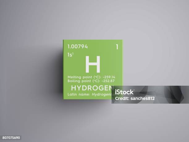 Hydrogen In Square Cube Creative Concept Stock Photo - Download Image Now - Hydrogen, Periodic Table, No People