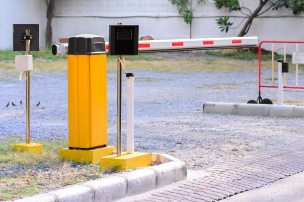 istock Automatic rising arm access barrier of buiding car park. 807093626