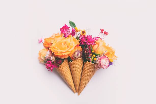 istock Roses and other flowers in waffle cones 807124452