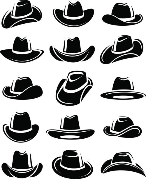 ilustrações de stock, clip art, desenhos animados e ícones de cowboy hat set. vector - cowboy hat