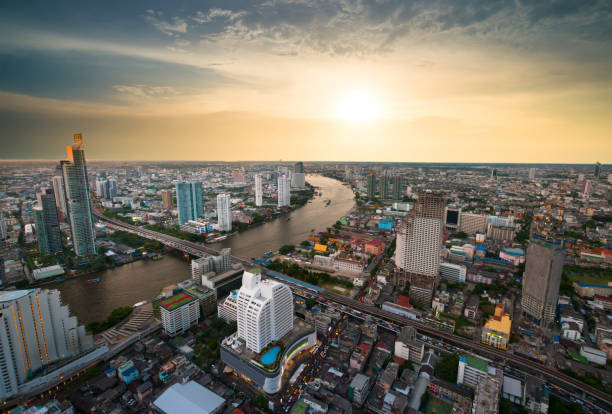 istock Panoramic view Cityscape business district from aerial view high building at dusk (Bangkok, Thailand) 807130452