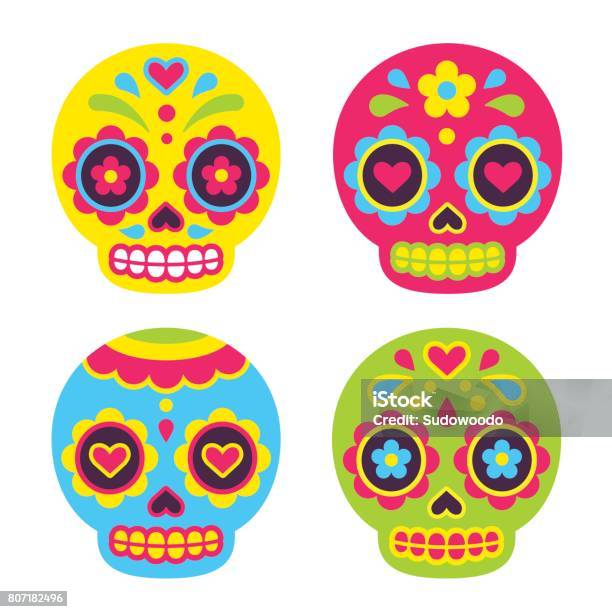 Mexican Sugar Skulls Stock Illustration - Download Image Now - Day Of The Dead, Skull, Sugar Skull