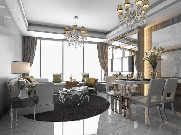 istock 3d rendering luxury and modern living room and dining room 807185262