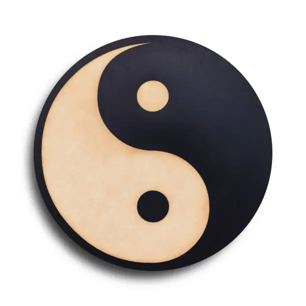 Yin-Yang symbol made of paper on white background with clipping path