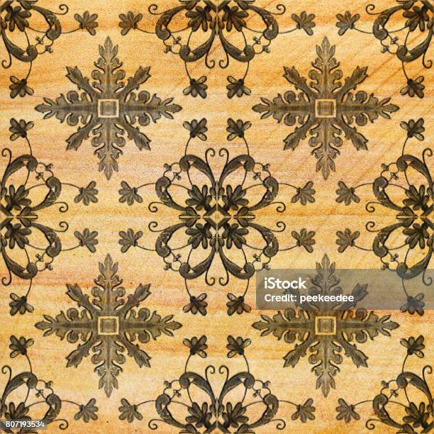 Old Decorative Sandstone Tile Background Patterns Handicraft From Thailand In The Park Public Stock Photo - Download Image Now