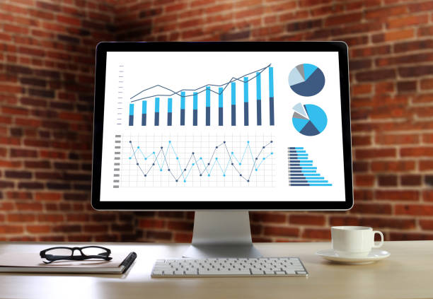 統計分析ビジネス データ図成長を高めるマーケティング概念、デジタル タブレットとソーシャル ネットワーク図と財務グラフ - growth plan graph digital tablet ストックフォトと画像