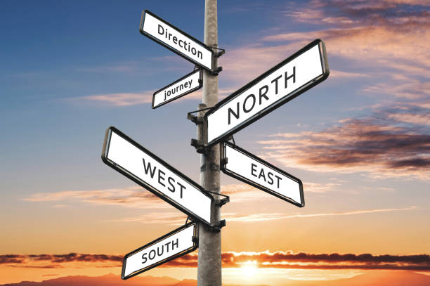 istock Directional signpost, with summer sky in sunset background 807204724