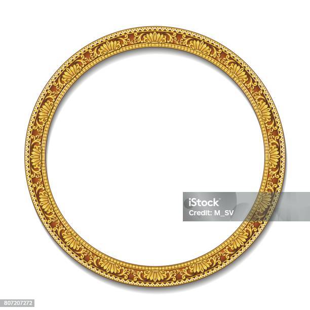 Round Frame Gold Color With Shadow Stock Illustration - Download Image Now  - Angle, Antique, Art - iStock