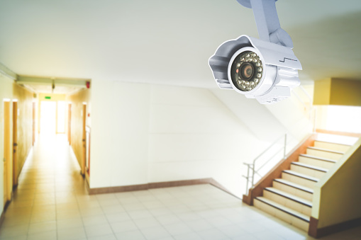 CCTV in the building front staircase.