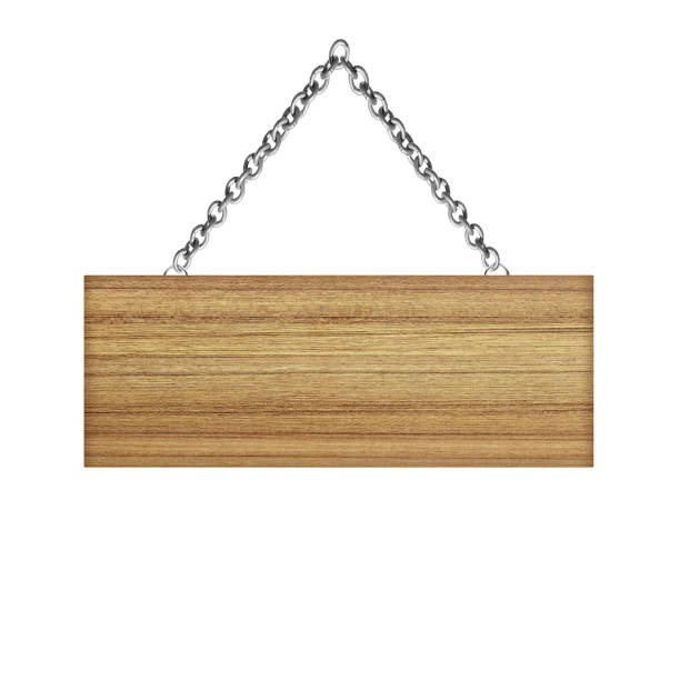 istock Wooden sign hanging on a chain isolated on white  background 807217858