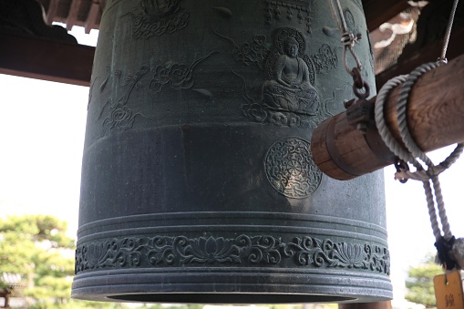 Bronze bell at ancient temple in Chengdu, China. Chengdu is the capital of southwestern China Sichuan province.