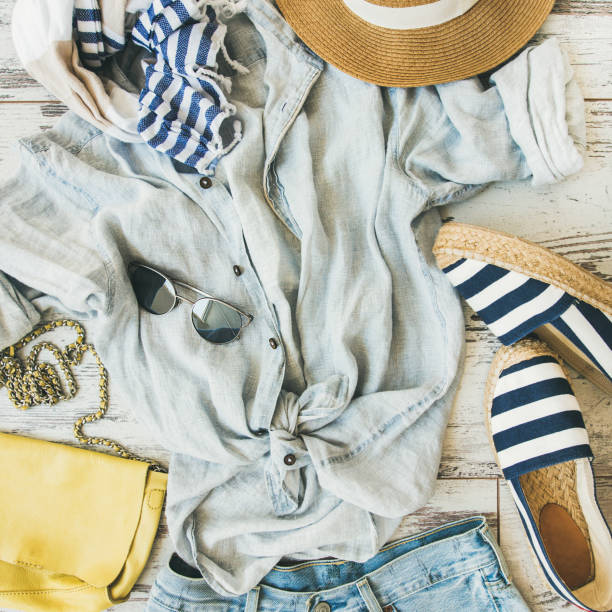 istock Summer woman's outfit flatlay, top view, square crop 807236594