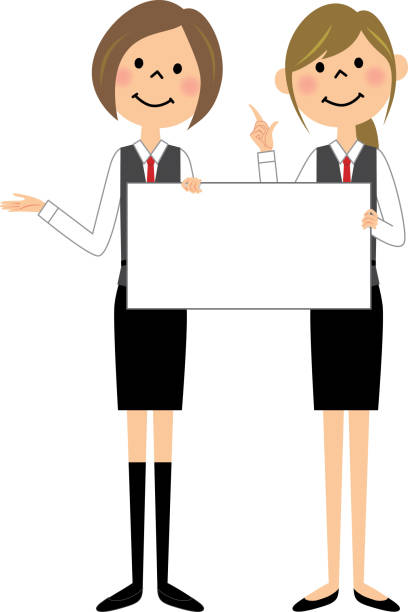 The female of the uniform with a white board It is an illustration of a woman in uniform with a white board. pachinko machine stock illustrations