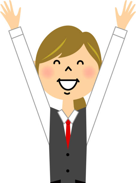 The female of the uniform who cheers with her hands up Illustration of a woman in uniform with his hands raised. pachinko machine stock illustrations