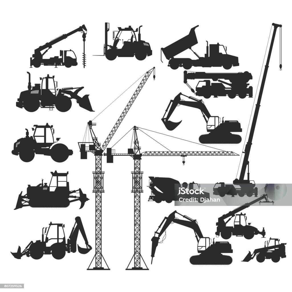 Silhouettes de véhicules de Construction - clipart vectoriel de Vectoriel libre de droits