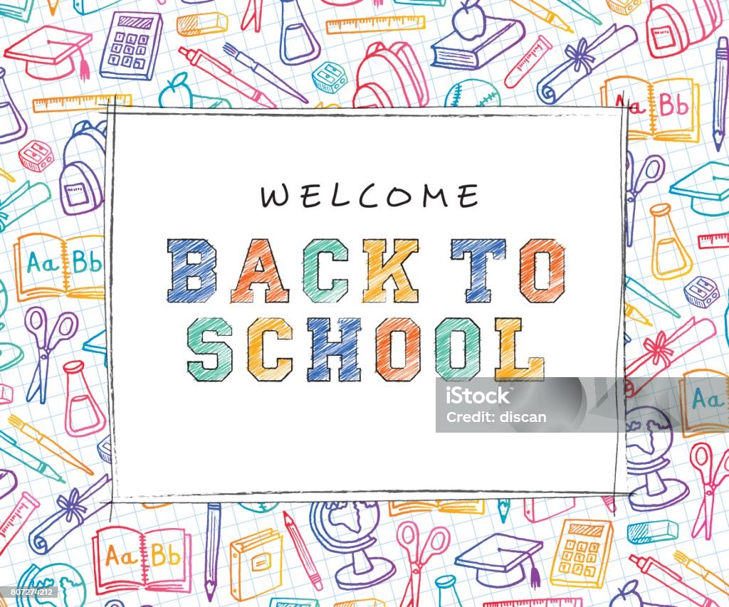 Back to School Background with line art icons Education stock vector